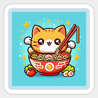 Orange Cat eating Bowl of ramen Sticker